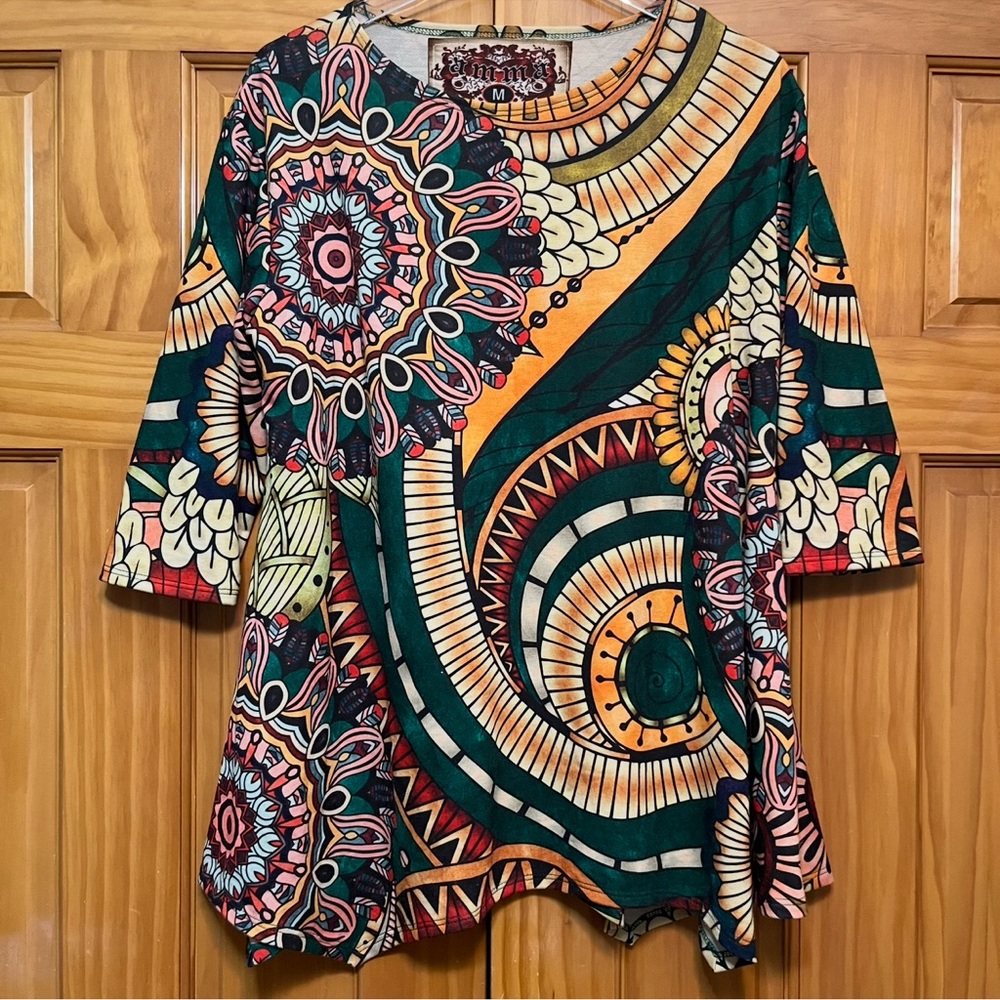 Amma Bohemian Floral Women's Tunic Top Size Medium EUC